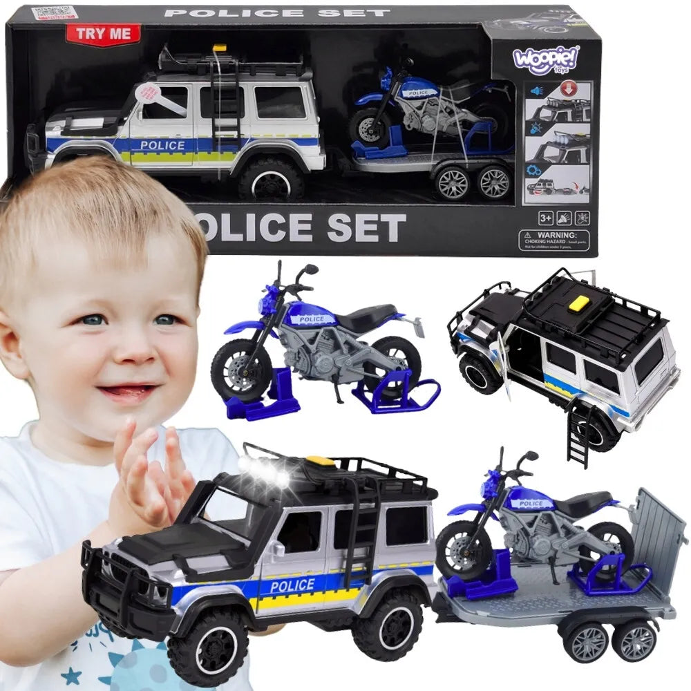 Woopie policijos SUV su motociklo priekaba